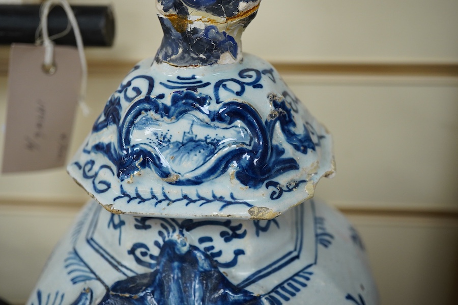 An 18th century Delft vase and cover, 40cm